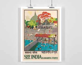 See India Kamakhya Temple Vintage Travel Poster - Framed / Unframed