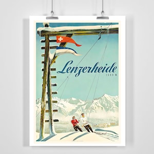 Lenzerheide Schweiz Vintage Ski Poster - Gerahmt / Ungerahmt