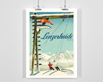 Lenzerheide Switzerland Vintage Ski Poster - Framed / Unframed