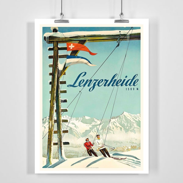 Lenzerheide Switzerland Vintage Ski Poster - Framed / Unframed