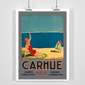 Carhué Argentyna Vintage Plakat Podróżniczy - Oprawiony / Bez Ramy