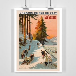 France Winter Snow Skiing Eastern French Railways Les Vosges Vintage Ski Poster - Framed / Unframed