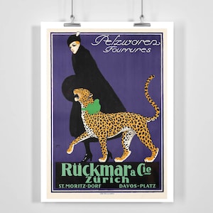 Pelzwaren Fourrures Zürich Schweiz Vintage Werbeplakat - Gerahmt / Ungerahmt
