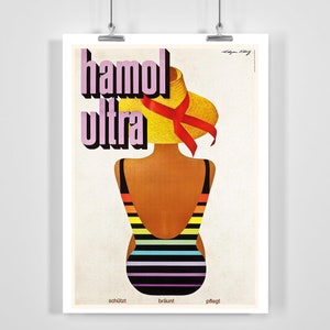 Hamol Ultra Sonnenschutz Vintage Werbeplakat - gerahmt / ungerahmt