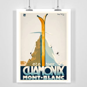 Summer and Winter Sport Chamonix Mont Blanc France Vintage Ski Poster - Framed / Unframed