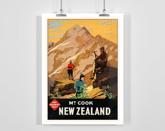 Affiche de voyage vintage nouvelle-zélande - Encadré / Non encadré