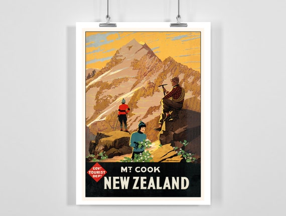 New Zealand Vintage Travel Poster - Framed / Unframed - Etsy