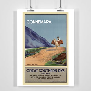 Cartel de viaje vintage de Irlanda Connemara - Enmarcado / Sin marco