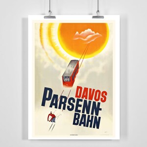 Davos Parsenn-Bahn Switzerland Vintage Ski Poster - Framed / Unframed