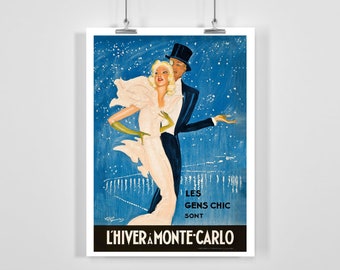 Winter in Monte Carlo Where People Are Chic Monaco Vintage Travel Poster - Framed / Unframed
