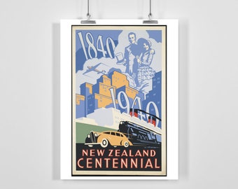 New Zealand Vintage Travel Poster - Framed / Unframed - Etsy