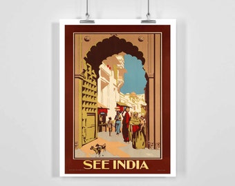 Zie India Vintage Travel Poster - Ingelijst / Unframed