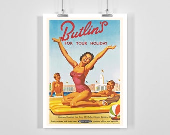 Butlin's For Your Holiday Travel by British Railways Vintage Travel Poster - Framed / Unframed