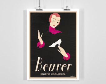 Beurer Schuhe Retro Shoe Vintage Advertising Poster by Hugo Laubi - Framed / Unframed