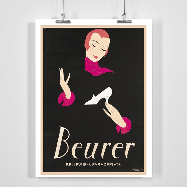 Beurer Schuhe Retro Shoe Vintage Advertising Poster by Hugo Laubi - Framed / Unframed