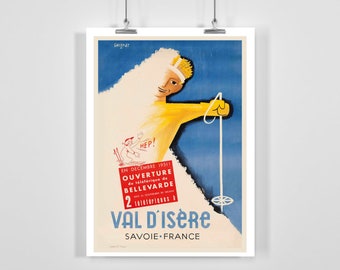 Val-d'Isere Auvergne-Rhone-Alpes Region France Vintage Ski Poster - Framed / Unframed