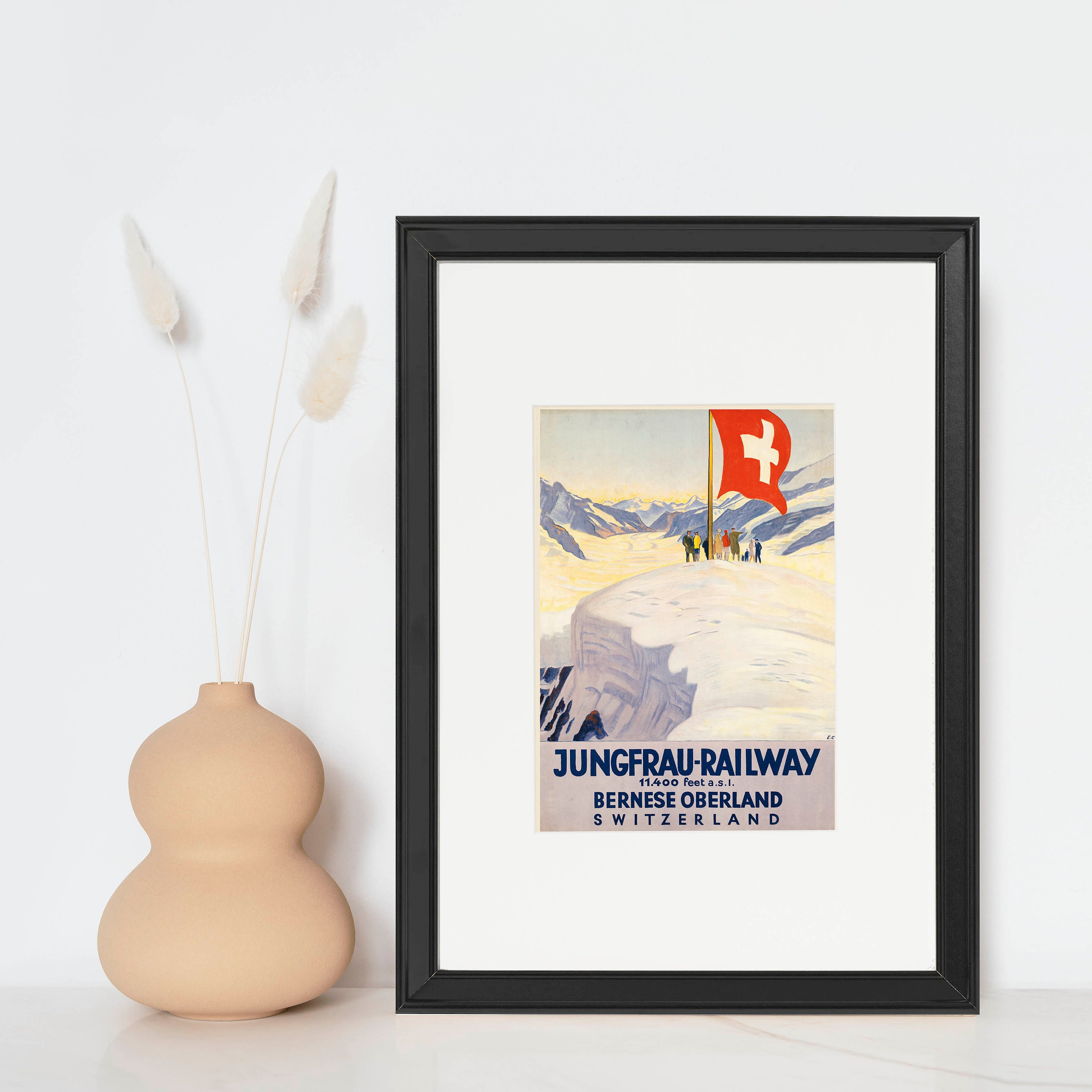 Poster Vintage Swiss Ski Bernese Oberland 1968 - Affiche Voyage 20x30 Pouces - Déco Murale