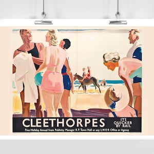Cleethorpes England It&#39;s Quicker by Rail Vintage Travel Poster - Framed / Unframed