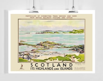 Póster de viaje vintage de las Tierras Altas y las Islas de Escocia (con marco o sin marco)