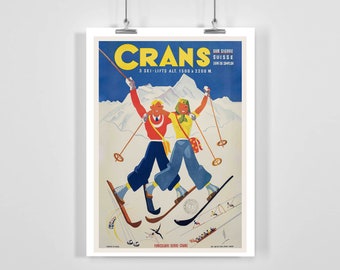 Crans-Montana Sierre Switzerland Vintage Ski Poster - Framed / Unframed