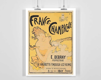 France-Champagne, 1891 - Vintage Food & Drink Poster - Framed / Unframed