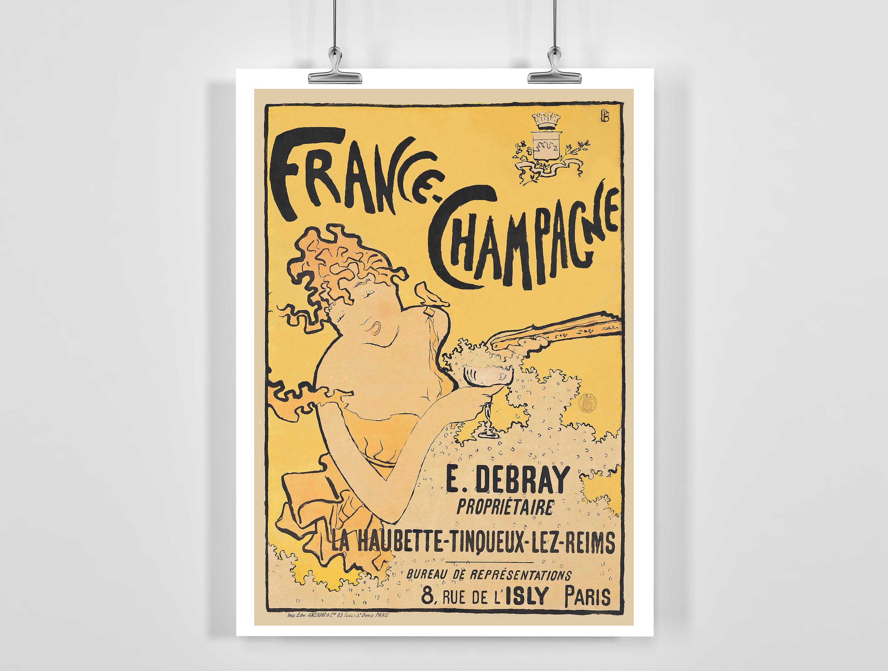 邦楽 Champagne Provocation to Public Artist France-champagne, 1891 - Vintage Food & Drink Poster - Framed