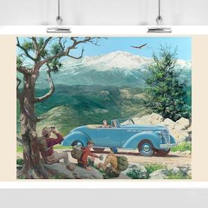 1938 Hudson Eight Convertible Coupe - American Old Vehicle - Vintage Car Illustration - Framed / Unframed
