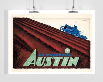 Le Tracteur Austin - Vintage Car Poster - Framed / Unframed