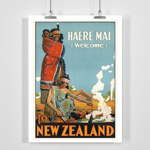 New Zealand Vintage Travel Poster - Framed / Unframed