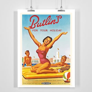 Butlins Holiday Camps Vintage Werbeplakat - gerahmt / ungerahmt