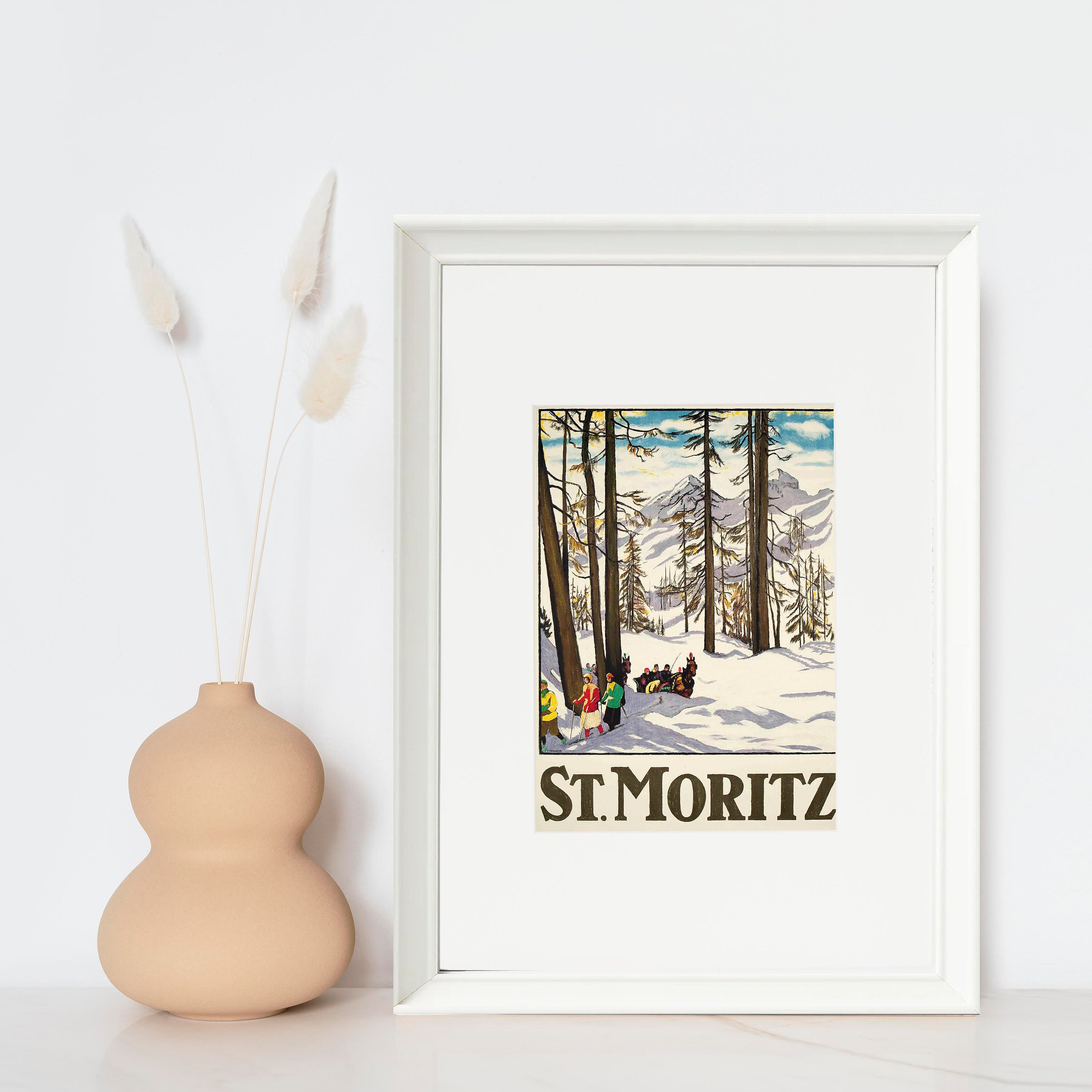 Poster Vintage Ski St-Moritz Suisse - Affiche 40x60cm HQ N°006 - PostersAndCo - Neuf