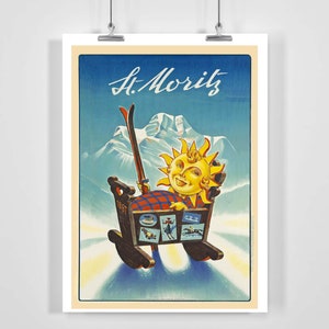 St. Moritz Switzerland Vintage Ski Poster - Framed / Unframed