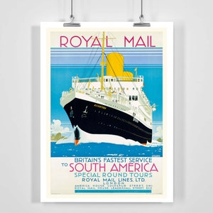 Cartel de viaje vintage del servicio más rápido de Gran Bretaña a América del Sur - Enmarcado / Sin marco
