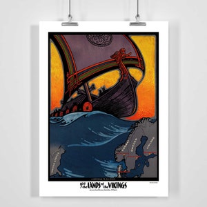 Voir Le pays des Vikings Norvège Suède Danemark Finlande vintage Affiche de voyage - Encadré / Sans cadre