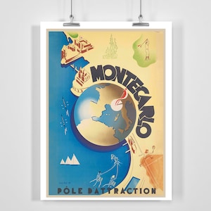 Monte Carlo Pole der Anziehungskraft Vintage Reiseposter - Gerahmt/Ungerahmt