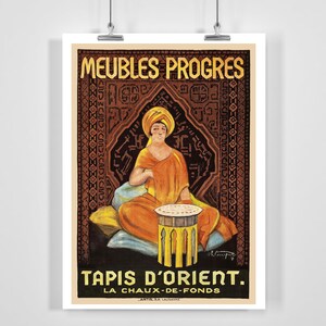 Orientalischer Teppich La Chaux-de-Fonds Vintage Werbeplakat - Gerahmt/Ungerahmt