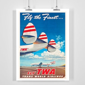 Póster de viaje vintage de avión retro, avión, aerolíneas, enmarcado o sin marco