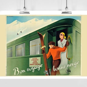 Bon Voyage Good Snow Switzerland Vintage Travel Poster - Framed / Unframed