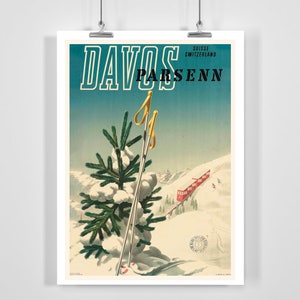 Davos Parsenn Mountain Snow Switzerland Vintage Ski Poster - Framed / Unframed
