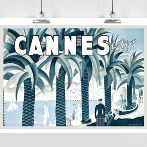 Cannes La Ville des Fleurs France Vintage Travel Poster - Framed / Unframed
