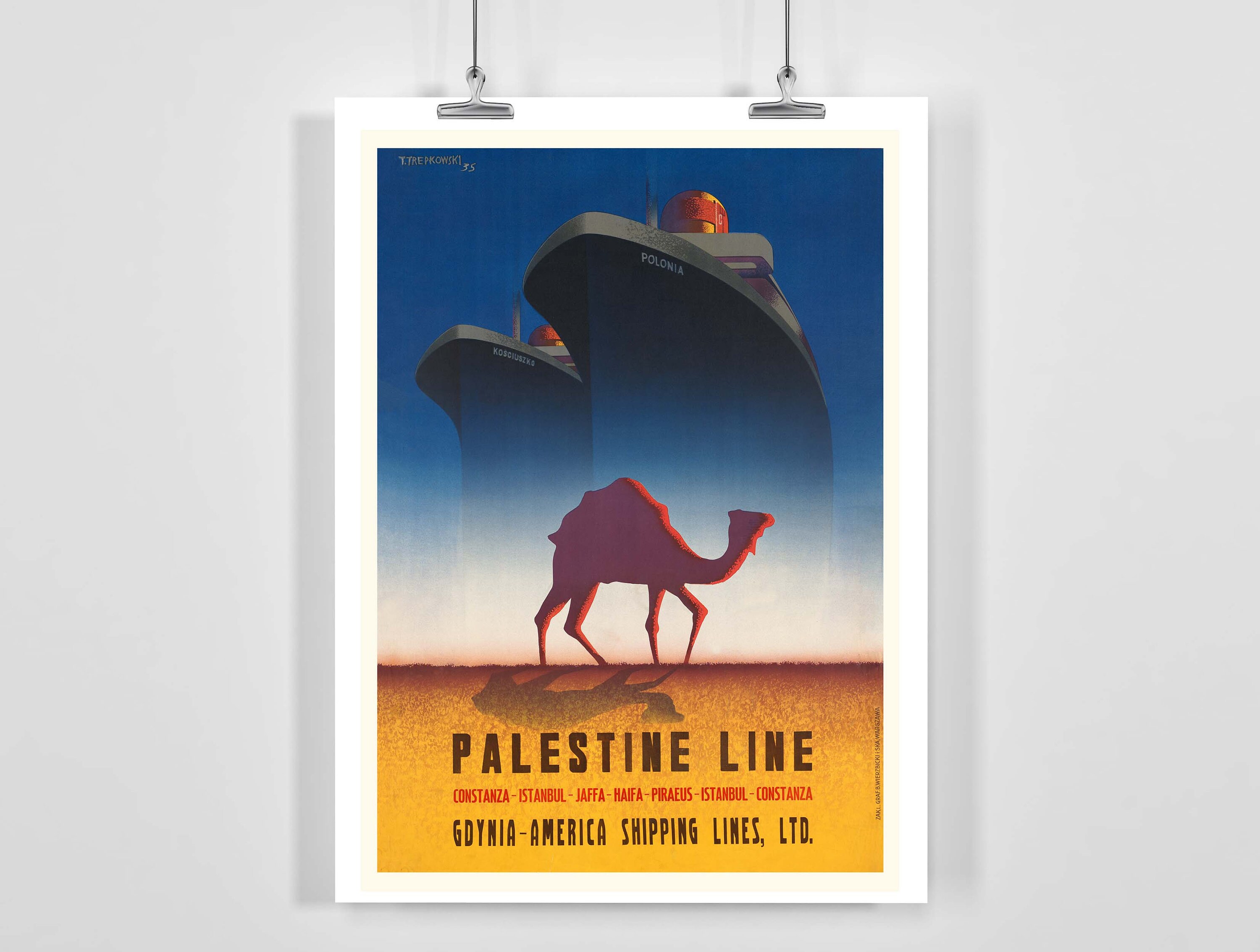 Palestine Line Gdynia America Shipping Lines Vintage Travel Poster - Framed / Unframed