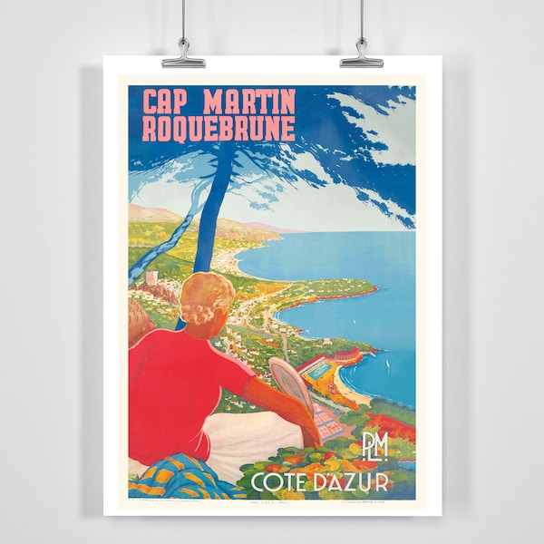 Roquebrune-Cap-Martin Cote d'Azur France PLM Railway Vintage Travel Poster - Framed / Unframed