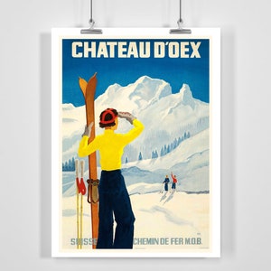 Chateau d&#39;Oex Switzerland Vintage Ski Poster - Framed / Unframed