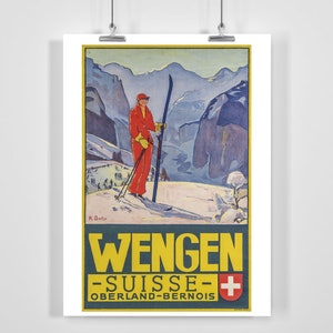 Wengen Oberland Bernés Suiza Vintage Cartel de esquí - Enmarcado / Sin enmarcar