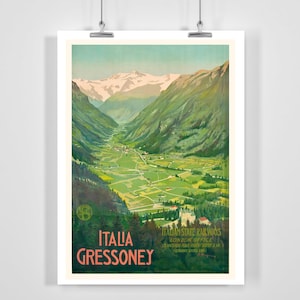 Gressoney Italy Italian State Railroad Vintage Travel Poster - Framed / Unframed