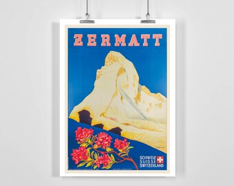 Zermatt Switzerland Vintage Travel Poster - Framed / Unframed