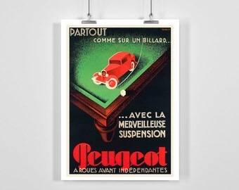 Peugeot - Independent Front Wheels -  Vintage Car Poster - Framed / Unframed