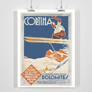 Cortina Italy Winter Sport in the Dolomites Vintage Ski Poster - Framed / Unframed