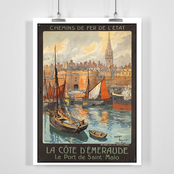 Saint-Malo Bretagne France affiche de voyage vintage - Encadré / Non encadré