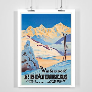 Deportes de invierno en Beatenberg Suiza Vintage Ski Poster - Enmarcado/Sin enmarcar